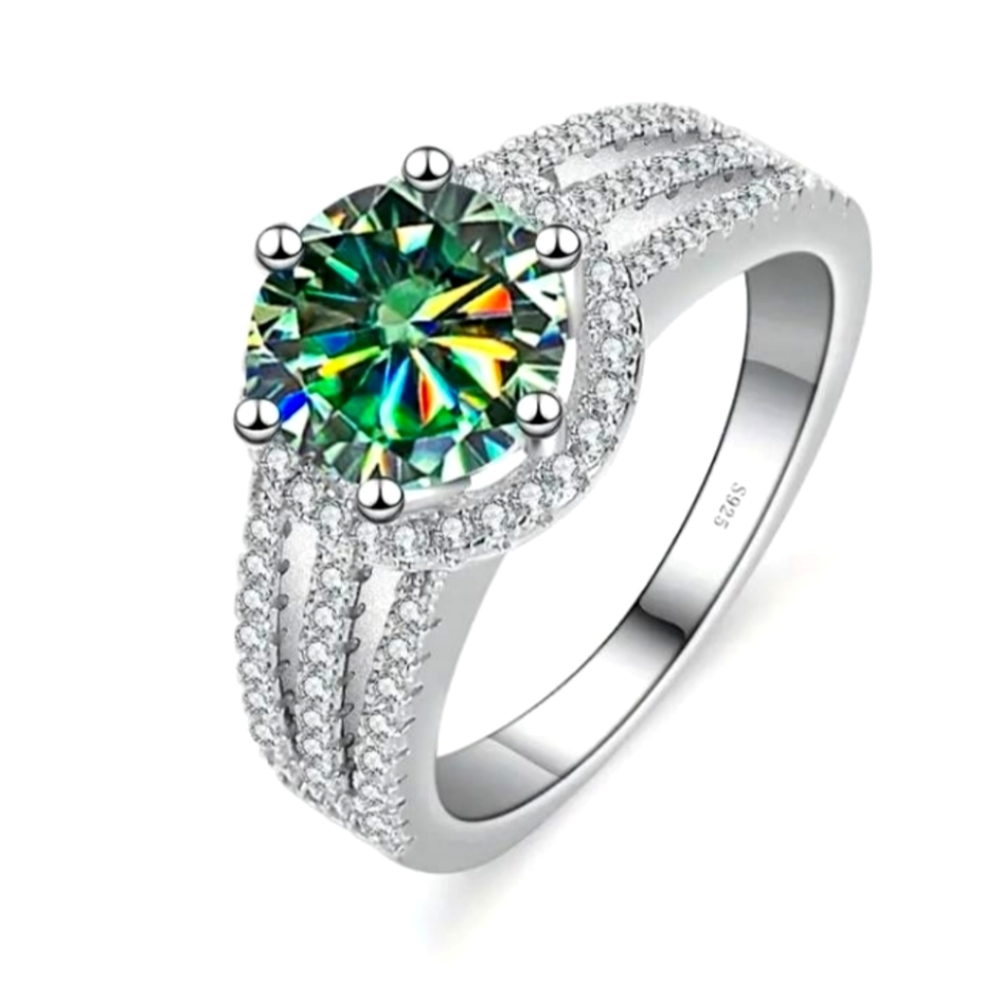 2 ct Green Moissanite Diamond Engagement Ring Size7